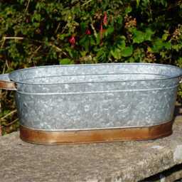 Large Metal Trough Bronze Rim Galvanised Flower Pot Planter With Handles Outdoor Garden Ornament Decoration - thumbnail 2