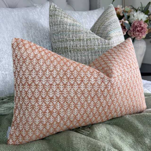 Elm Leaf Woven Lumbar Cushion Cover Rust Orange Pillow Case 12x20 - image 1