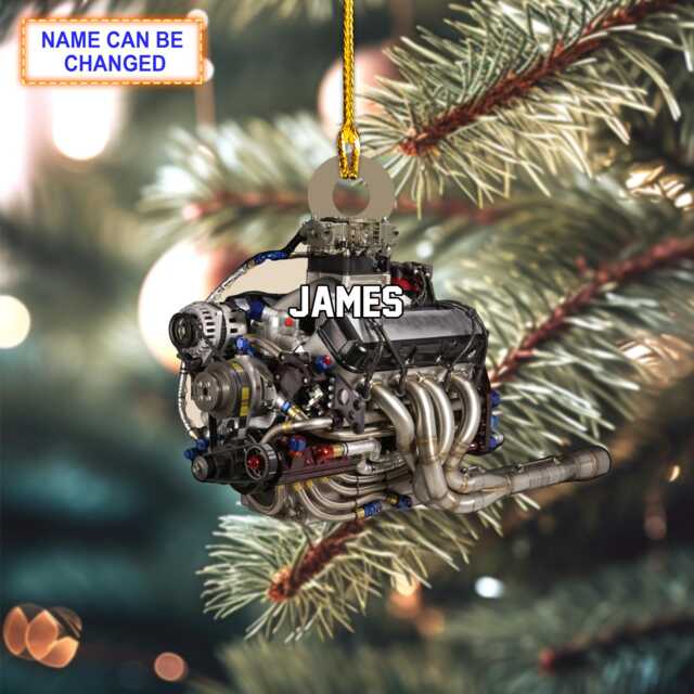 Custom Name Racing Car Engine Personalized Ornament, Christmas Tree Hanging Decor, Flat 2D Lover Gift - image 1