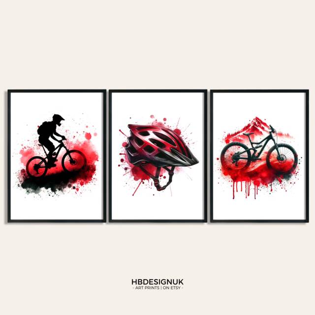 Mountain Bike Print - Set Of 3 Posters - Watercolor Painting Watercolour Picture Biker Poster Wall Art Gifts For Biking - image 1