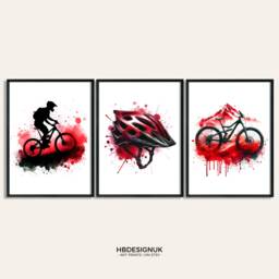 Mountain Bike Print - Set Of 3 Posters - Watercolor Painting Watercolour Picture Biker Poster Wall Art Gifts For Biking - thumbnail 1