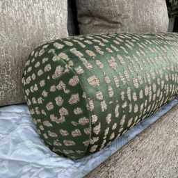Olive Green Gold Bolster Cushion Designer Estrada Fabric, 16x6 - thumbnail 2