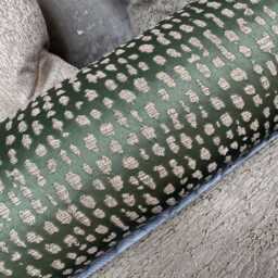 Olive Green Gold Bolster Cushion Designer Estrada Fabric, 16x6 - thumbnail 3