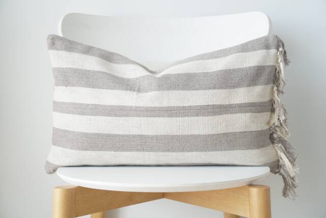 Gray Neutral Tribal Hemp Hand Woven Natural Dye Color Lumbar Pillow Cover - image 1