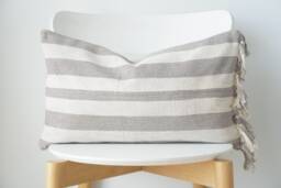 Gray Neutral Tribal Hemp Hand Woven Natural Dye Color Lumbar Pillow Cover - thumbnail 1