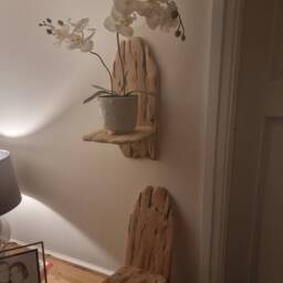 Pair Of Solid Oak Handmade Rustic Candle Sconces/Plant Holders . Natural Bare Finish Size 40 X 17 Candles Etc Not Included - thumbnail 4