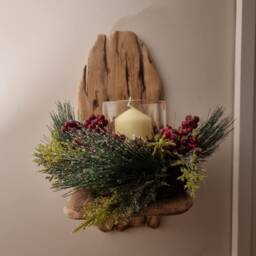 Pair Of Solid Oak Handmade Rustic Candle Sconces/Plant Holders . Natural Bare Finish Size 40 X 17 Candles Etc Not Included - thumbnail 2