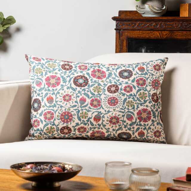 Tudor Rose Xl Rectangular Cushion Cover in Coral Pink. Classic Floral & Botanical Trailing Vines Design. 23X15 - image 1