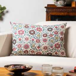 Tudor Rose Xl Rectangular Cushion Cover in Coral Pink. Classic Floral & Botanical Trailing Vines Design. 23X15 - thumbnail 1