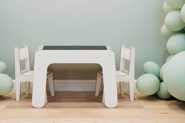 White Plywood Kids Table & Chair Set Montessori Blackboard - image 1