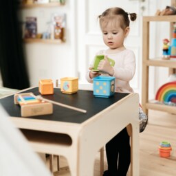 White Plywood Kids Table & Chair Set Montessori Blackboard - thumbnail 3