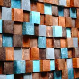 Wooden Wall Art, Textured Wall Art, Mosaic Hanging, Modern Wood Decor Blue Gray Turquoise Brown, Art - thumbnail 3