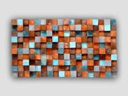 Wooden Wall Art, Textured Wall Art, Mosaic Hanging, Modern Wood Decor Blue Gray Turquoise Brown, Art - thumbnail 1