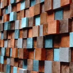 Wooden Wall Art, Textured Wall Art, Mosaic Hanging, Modern Wood Decor Blue Gray Turquoise Brown, Art - thumbnail 2