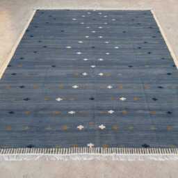 Handmade Blue Wool Kilim Rug - Nordic Minimalist Flat Weave Area Rug, Custom Boho Decor - thumbnail 2