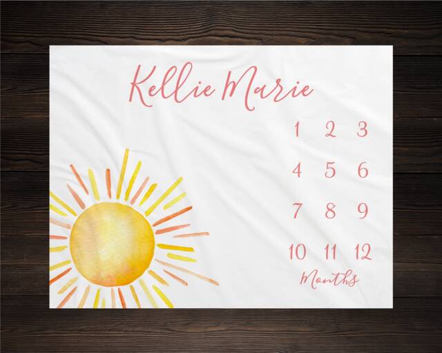 Sun Milestone Blanket Personalized Monthly Growth Tracker Custom Baby Shower Gift For New Mom Watercolor Newborn Nursery - image 1