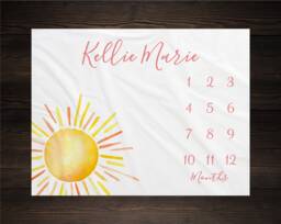 Sun Milestone Blanket Personalized Monthly Growth Tracker Custom Baby Shower Gift For New Mom Watercolor Newborn Nursery - thumbnail 1