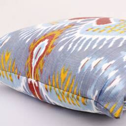 Blue Ikat Pillow Cover, Handloom Silk Cotton Cushion - 20x20 In - thumbnail 2