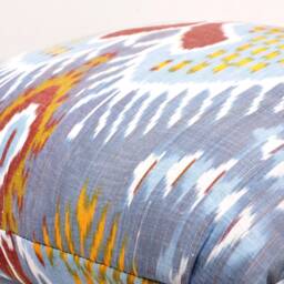 Blue Ikat Pillow Cover, Handloom Silk Cotton Cushion - 20x20 In - thumbnail 3