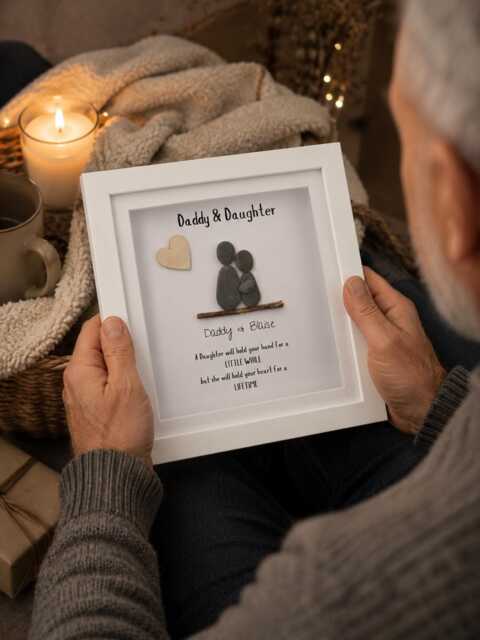 Father Daughter Pebble Art Keepsake Frame, Handcrafted Wall Decor, Sentimental Poem - image 1