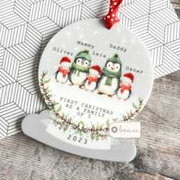 Personalised 1st Christmas Gift First As A Family Of 3 4 5 Penguin Acrylic Snowglobe Shape Ornament Keepsake Boy Child - thumbnail 2