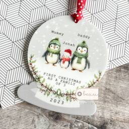 Personalised 1st Christmas Gift First As A Family Of 3 4 5 Penguin Acrylic Snowglobe Shape Ornament Keepsake Boy Child