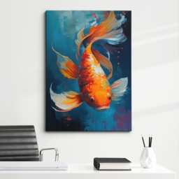 Bright & Colorful Fish Animal Abstract Paint Splash Modern Painting Wall Art, Framed Canvas Poster Print, Home/Office Room Decor, Gift - thumbnail 1