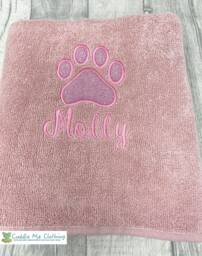 Personalised Puppy Hand Towel, Embroidered Pink Glitter Paw Print - thumbnail 1