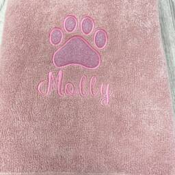 Personalised Puppy Hand Towel, Embroidered Pink Glitter Paw Print - thumbnail 2