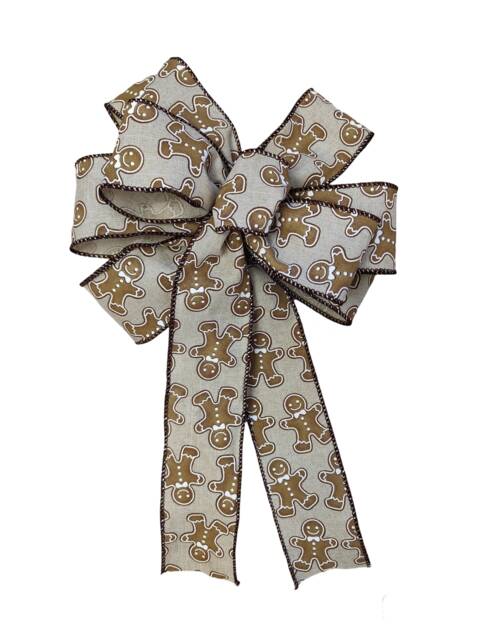 Gingerbread Man Christmas Wreath Bow Holiday Bows Lantern Gift Xmas Decorations Tree Large Bow Topper - image 1