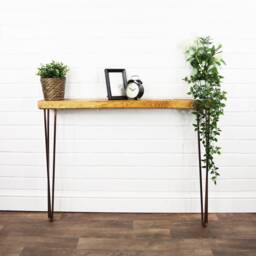 Rustic Console Table Slimline With Copper Hair Pin Legs - Reclaimed Timber Style Solid Wood Furniture - thumbnail 1