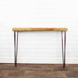 Rustic Console Table Slimline With Copper Hair Pin Legs - Reclaimed Timber Style Solid Wood Furniture - thumbnail 2