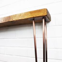 Rustic Console Table Slimline With Copper Hair Pin Legs - Reclaimed Timber Style Solid Wood Furniture - thumbnail 3