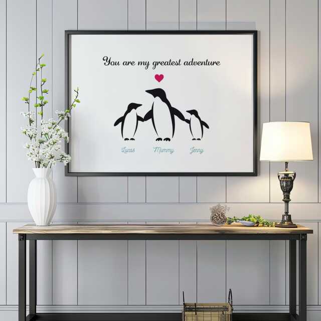 Penguin Family Christmas Gift For Mum, Family Personalised Print - image 1