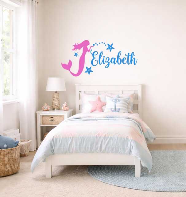 Custom Mermaid Name Wall Decal, Nautical Nursery Decor - image 1