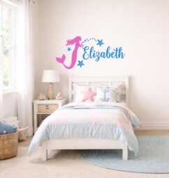 Custom Mermaid Name Wall Decal, Nautical Nursery Decor - thumbnail 1