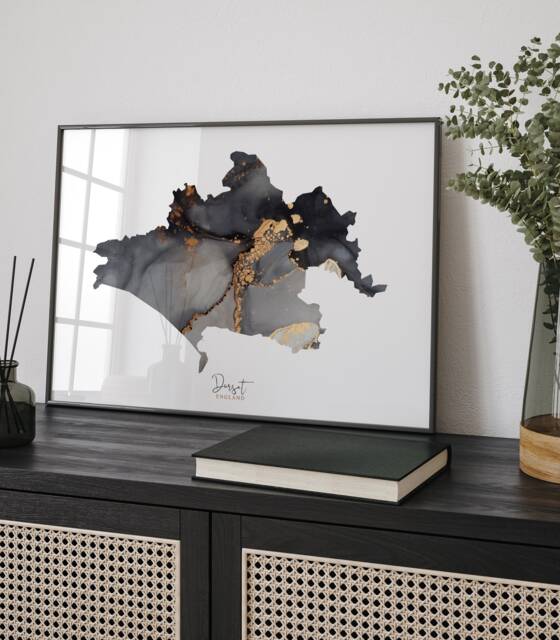Dorset Map Black & Gold Wall Art Print - England United Kingdom Great Britain - image 1