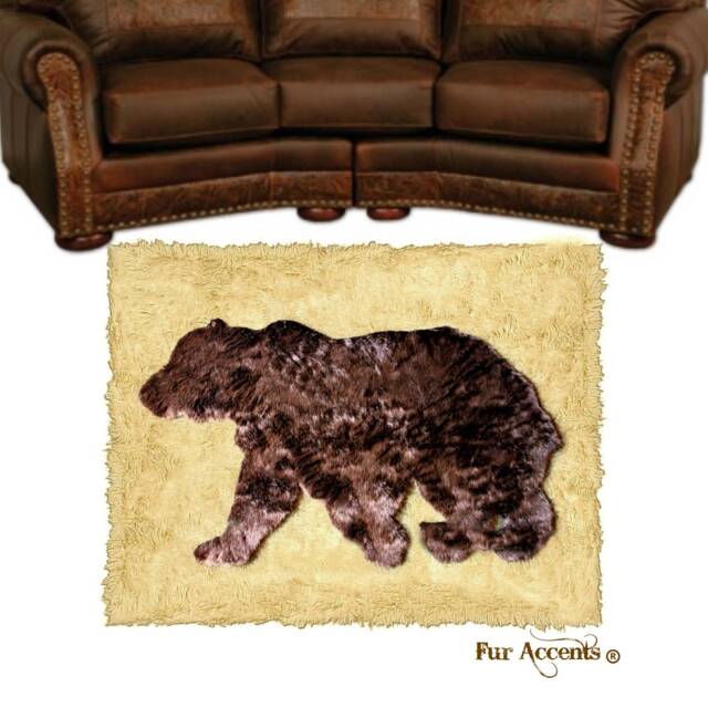 Faux Fur Bear Rug - Hand Sewn Plush Area Rug, Western Decor - image 1