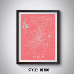 Austin Tx Map Print 1940S Style Travel Poster, Office Wall Art - thumbnail 4
