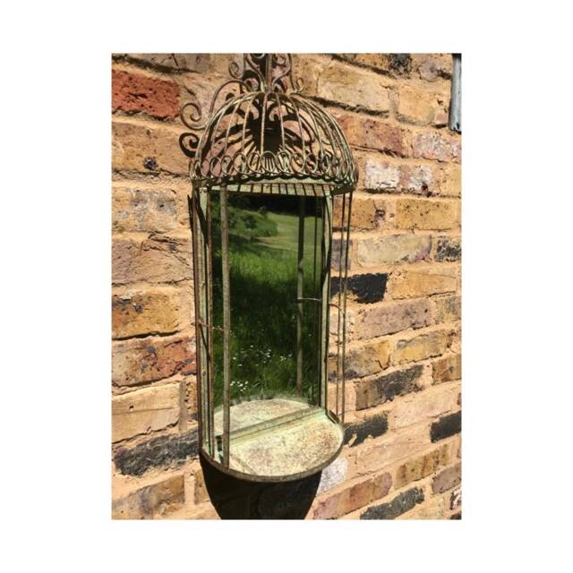 Shabby Chic Green Metal Mirror With Shelf Garden Patio Decor - image 1