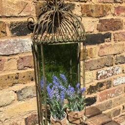 Shabby Chic Green Metal Mirror With Shelf Garden Patio Decor - thumbnail 2
