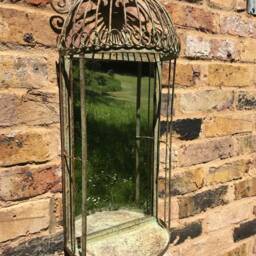 Shabby Chic Green Metal Mirror With Shelf Garden Patio Decor - thumbnail 3