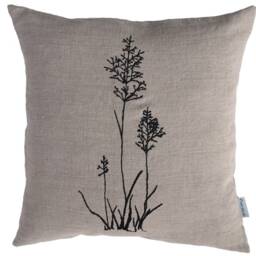 Linen Cushion 3 Grasses 100% Linen Natural Beige-Grey Cover Black Embroidered Size 40X40 45X45 50 X cm Button Placket Twisted Buttons - thumbnail 2