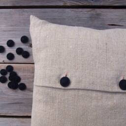Linen Cushion 3 Grasses 100% Linen Natural Beige-Grey Cover Black Embroidered Size 40X40 45X45 50 X cm Button Placket Twisted Buttons - thumbnail 4
