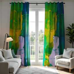 Abstract Green, Yellow & Blue Curtains, Colorful Modern Art Drapes, Custom Length Window Treatment, Vibrant Living Room Or Bedroom Decor - thumbnail 3