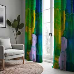 Abstract Green, Yellow & Blue Curtains, Colorful Modern Art Drapes, Custom Length Window Treatment, Vibrant Living Room Or Bedroom Decor - thumbnail 2