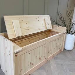 Unpainted, Natural Wood Storage Bench, Window Seat Hall Storage Bench. Entry Shoe - thumbnail 3