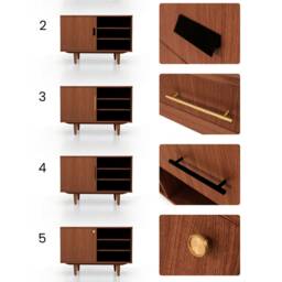 Mid-Century Sideboard, Dresser, Commode, Credenza Made Of Oak Vaneer - Teak Colour Livlo T-S17 - thumbnail 3