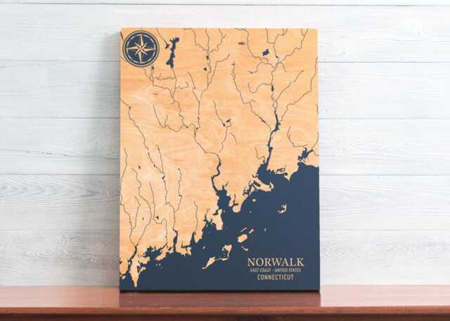 Norwalk, Connecticut Map - Engraved Wood Coastal Wall Art Sign, Beach House Home Decor Nautical Print, Unique Personalized Family Gift - image 1