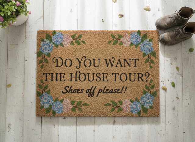 Do You Want The House Tour? Shoes Off Please Doormat, Hydrangea Entryway Rug - image 1